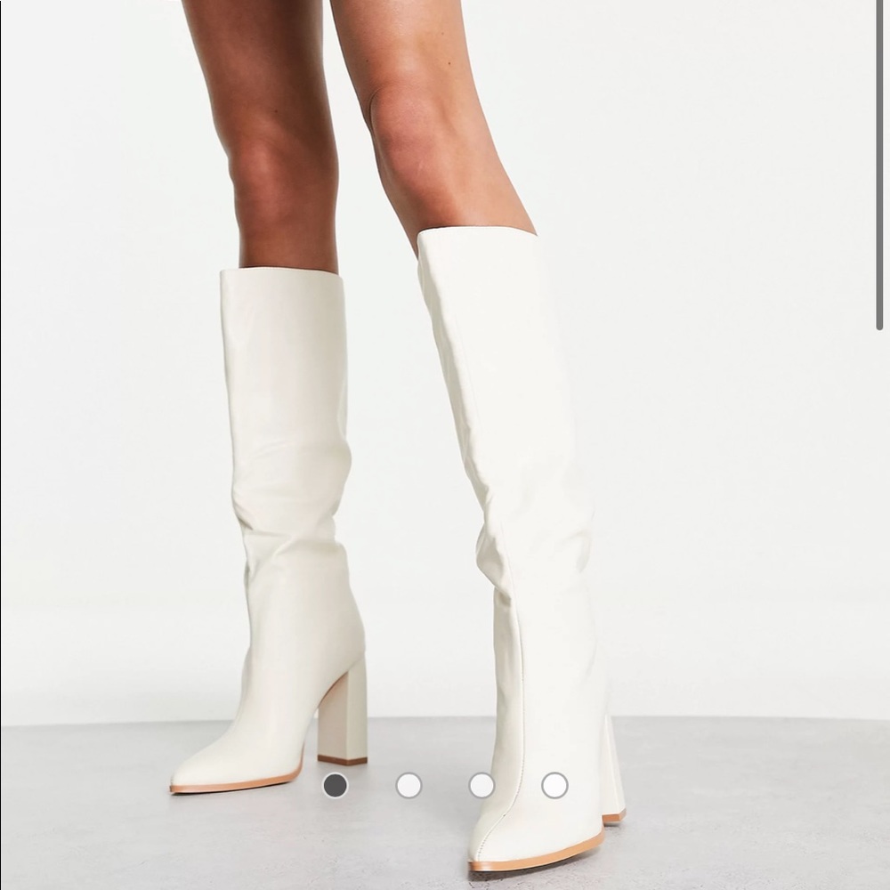 Nasty Gal Public Desire Off White Knee High Boots